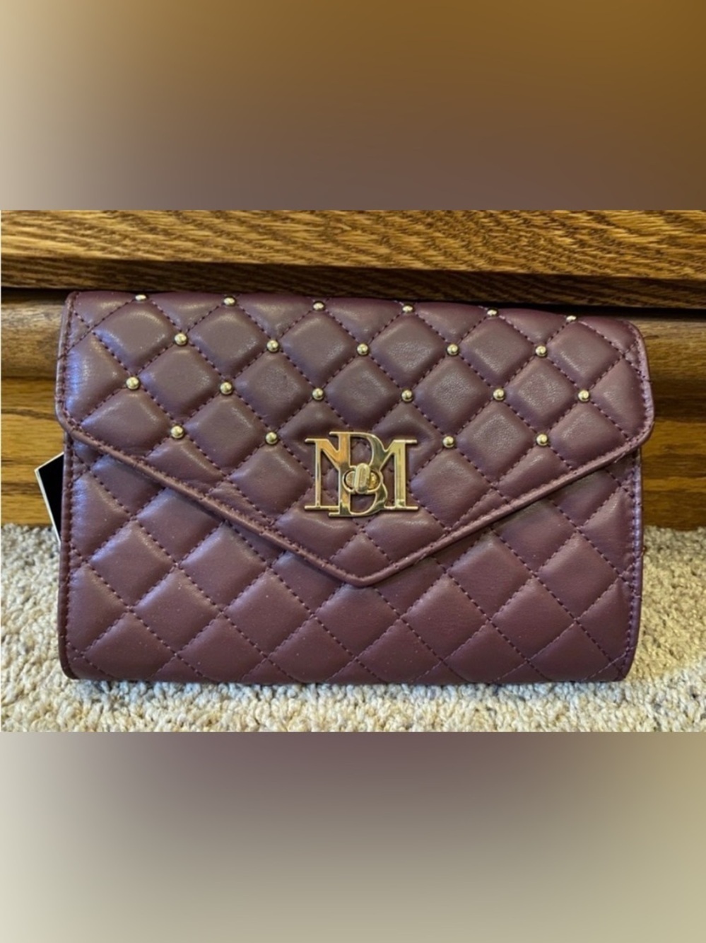 Badgley Mischka Quilted Plum Clutch